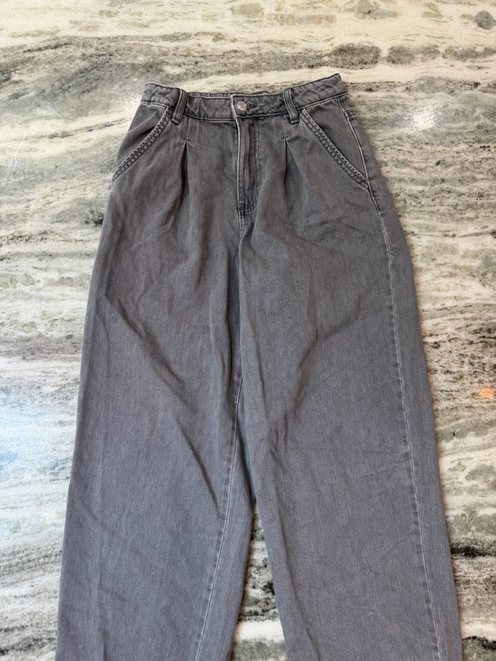 Grey High-Waisted Relaxed Grey Denim Barrel Jeans - Picture 3 of 7